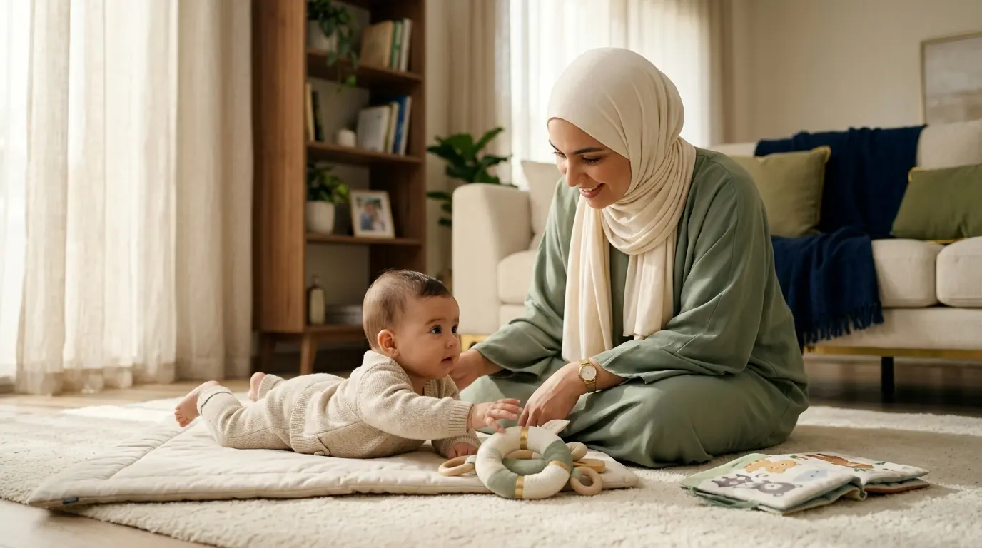 رضيع يتفاعل مع أحد والديه أثناء نموه وتطوره