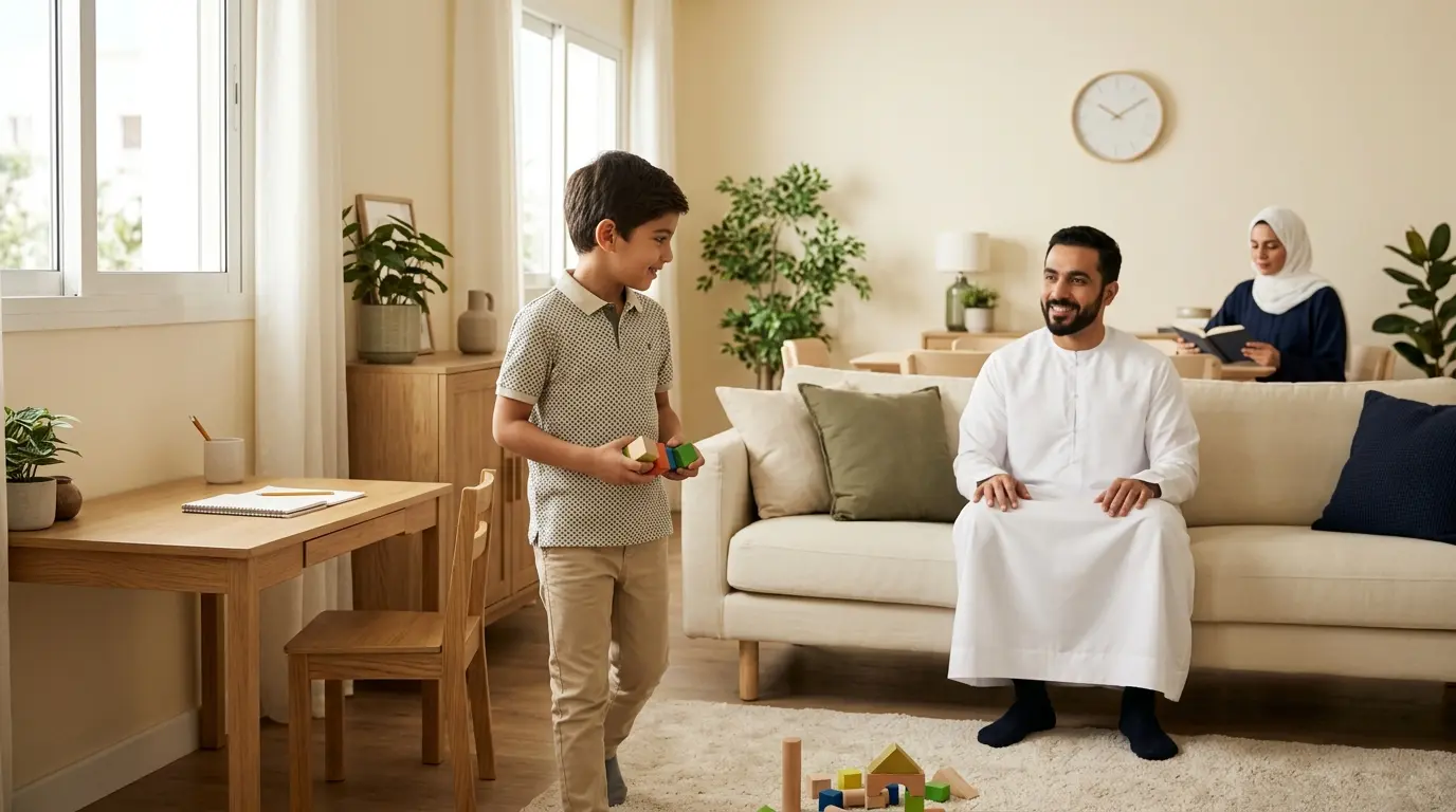 طفل ينظم وقته بين الدراسة واللعب بدعم أسرته