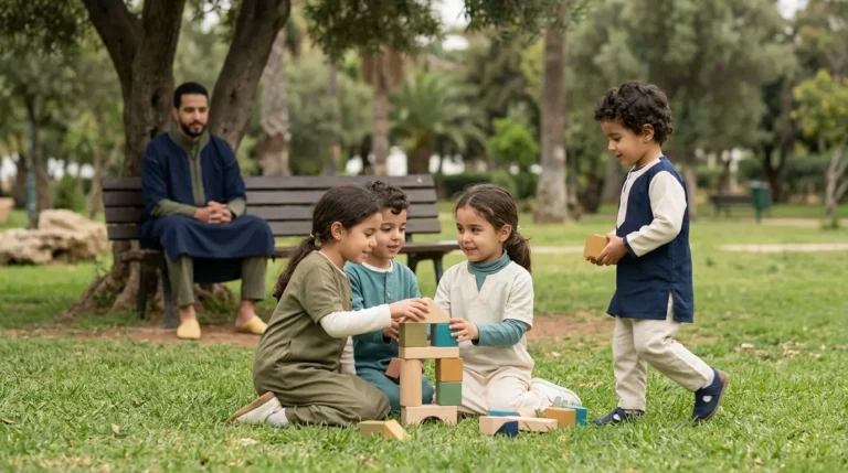 أطفال يلعبون معًا ويتعاونون على تكوين الصداقات
