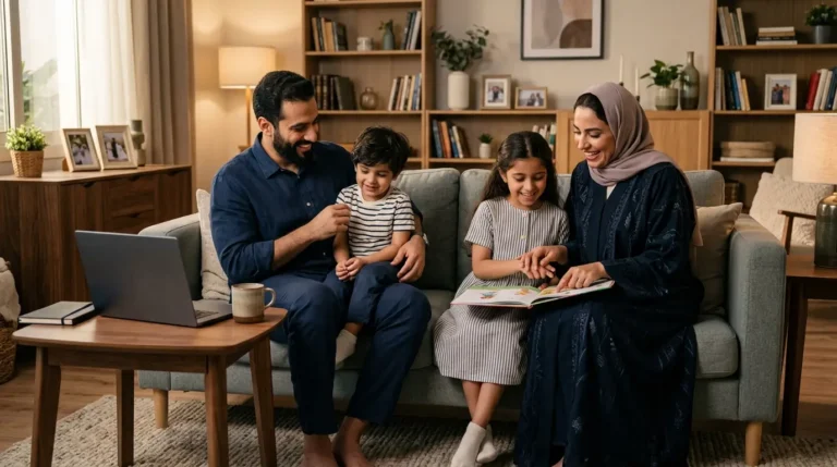 أسرة عربية تتشارك الوقت والمسؤوليات بين العمل والحياة العائلية