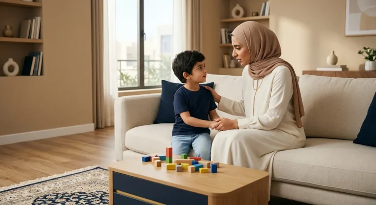 أم تضع حدودًا واضحة لطفلها بهدوء ودون صراخ
