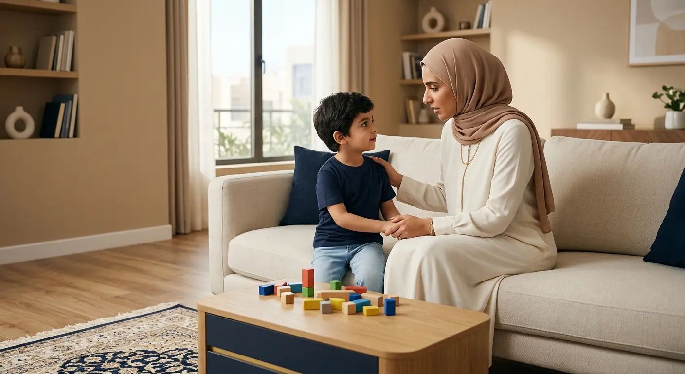 أم تضع حدودًا واضحة لطفلها بهدوء ودون صراخ